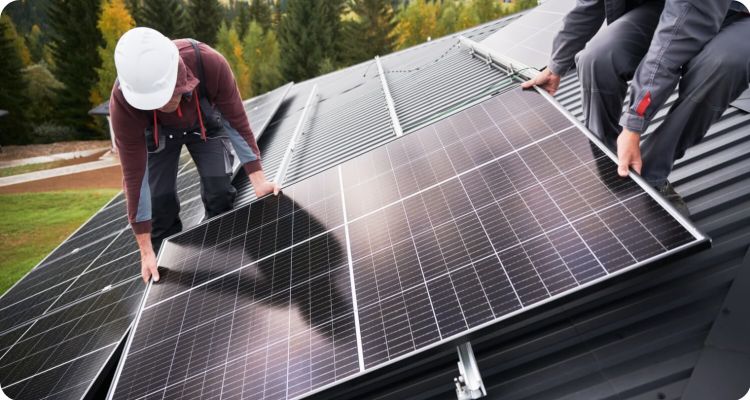 People fitting a solar panel