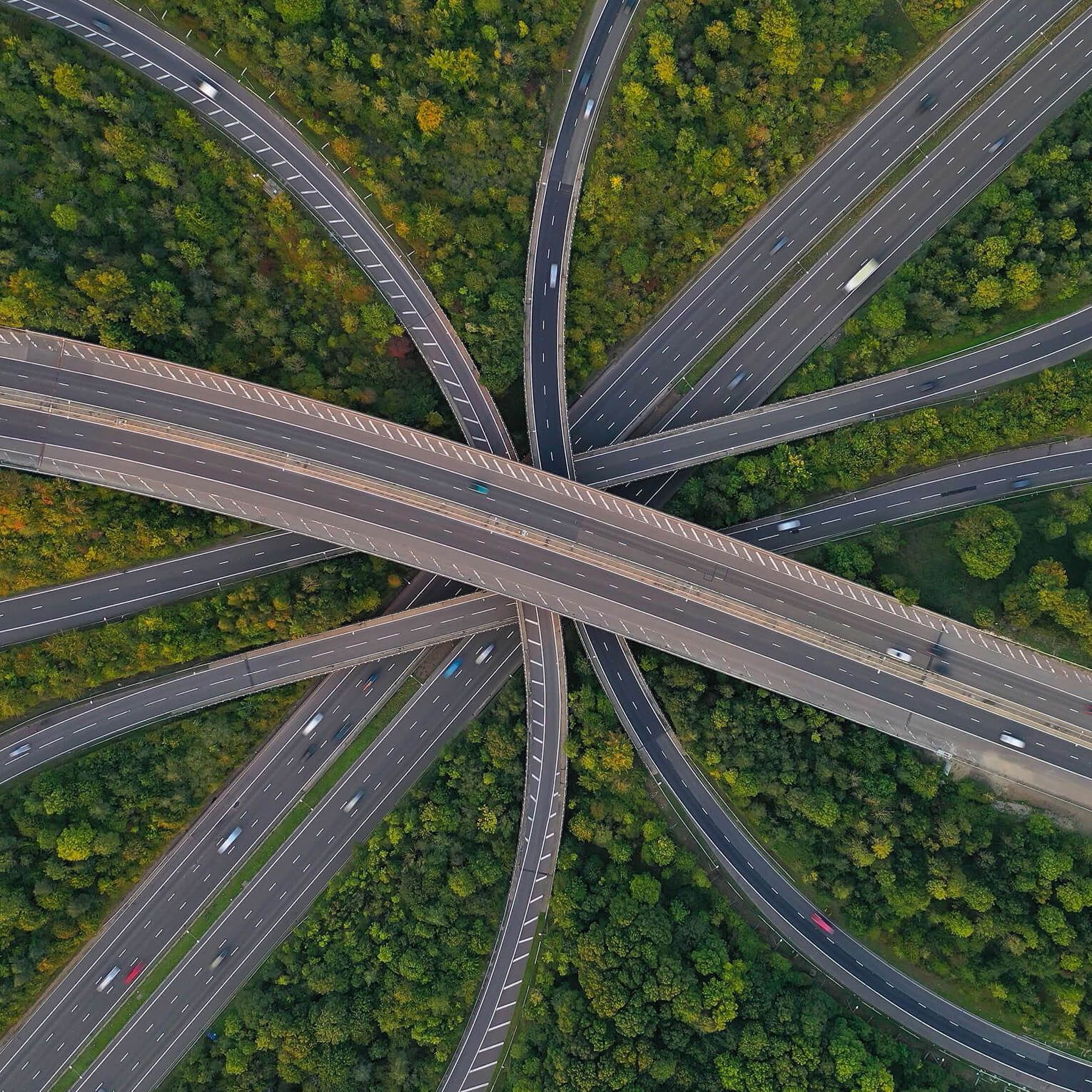 Birds eye view of a motorway